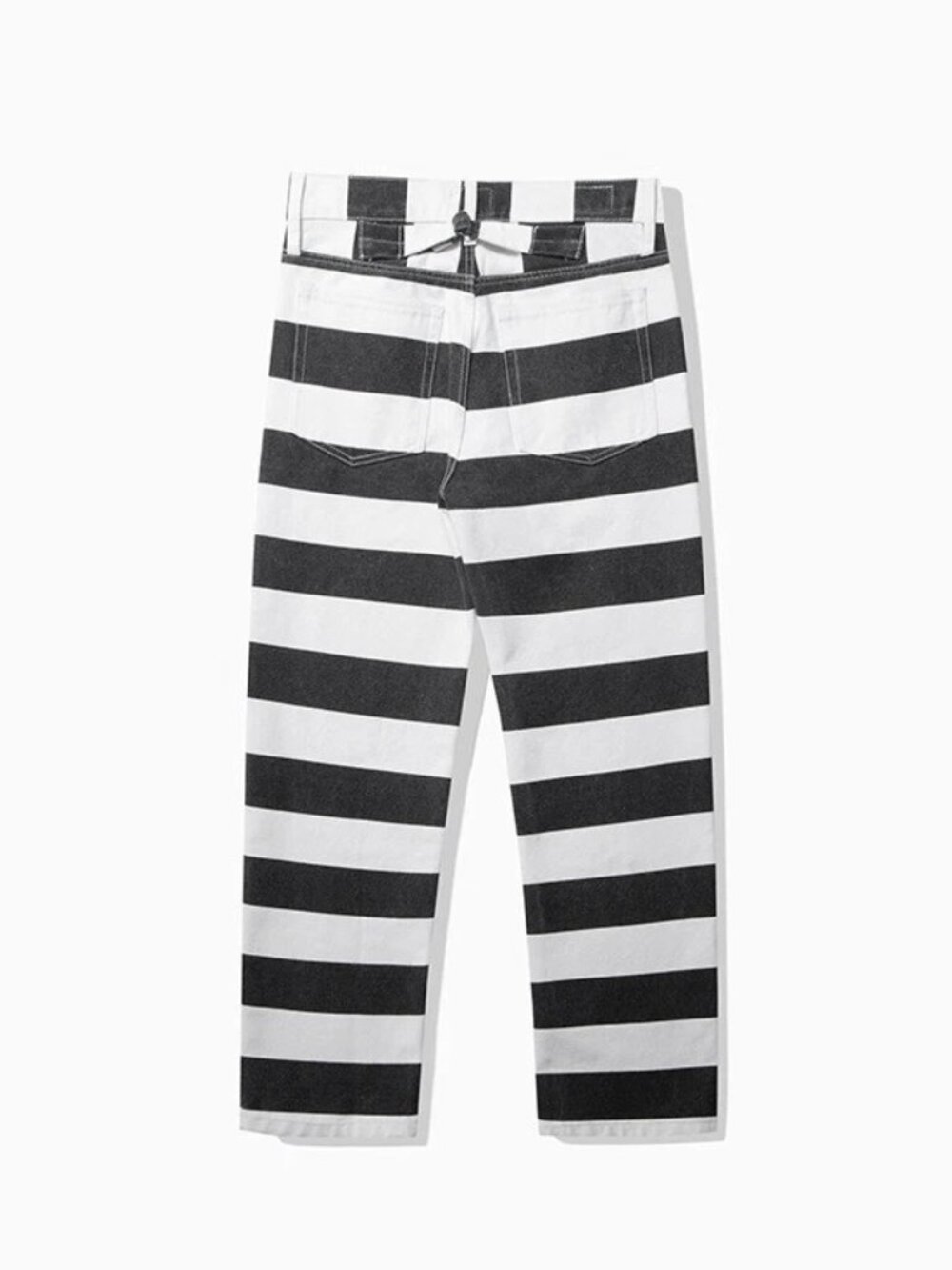 Mens Motorcycle Jeans 16oz Heavyweight Prisoner Stripe Pants Punk Denim Trousers